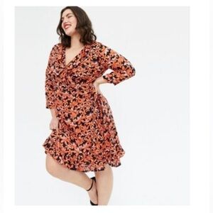 QED LONDON Floral Cross-Over V-Neck Tie Waist Dress Size 6